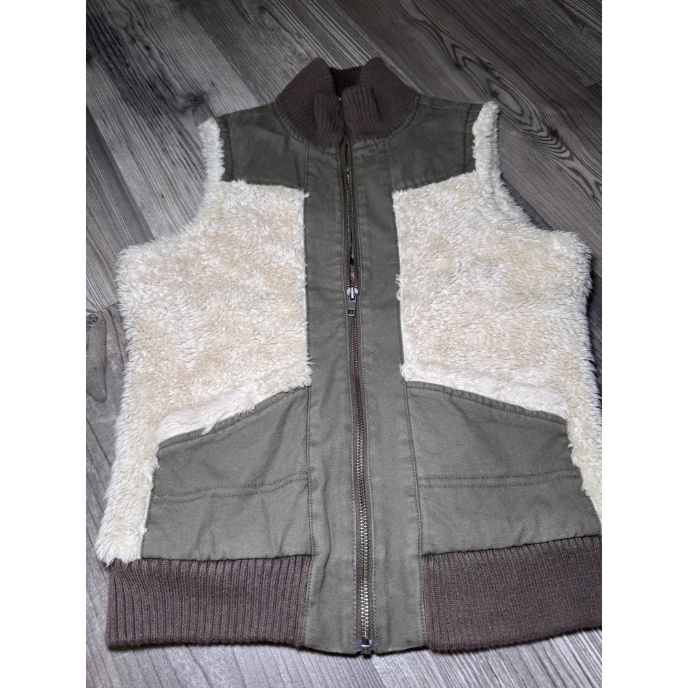Rubbish Womens Olive Green Canvas Faux Shearling Quilted Lining Zip Up Vest M